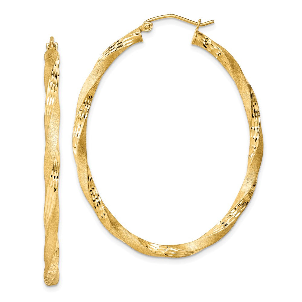 Sterling Silver Gold-plated Diamond-cut Twist Satin 4mm Oval Hoop Earrings, 48 x 40 mm