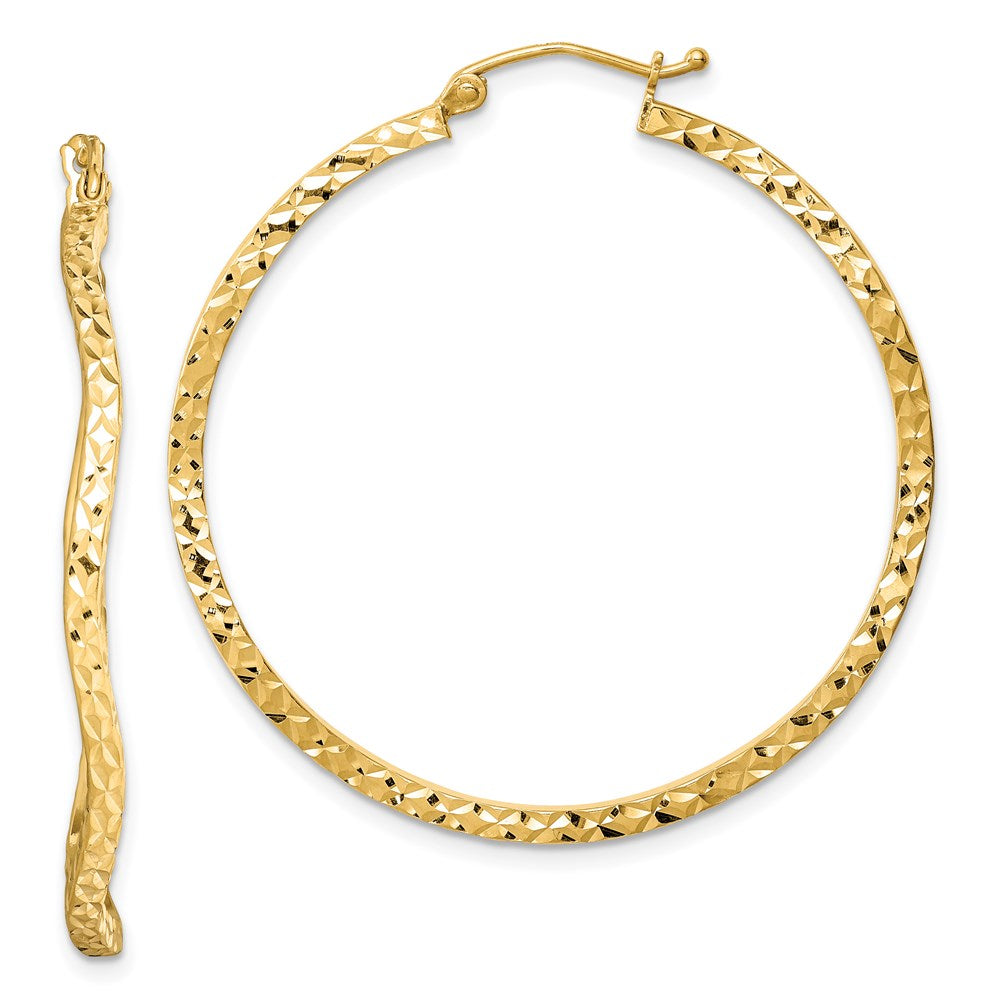 Sterling Silver Gold-plated Diamond Cut 2mm Wavy Hoop Earrings, 41 x 41 mm