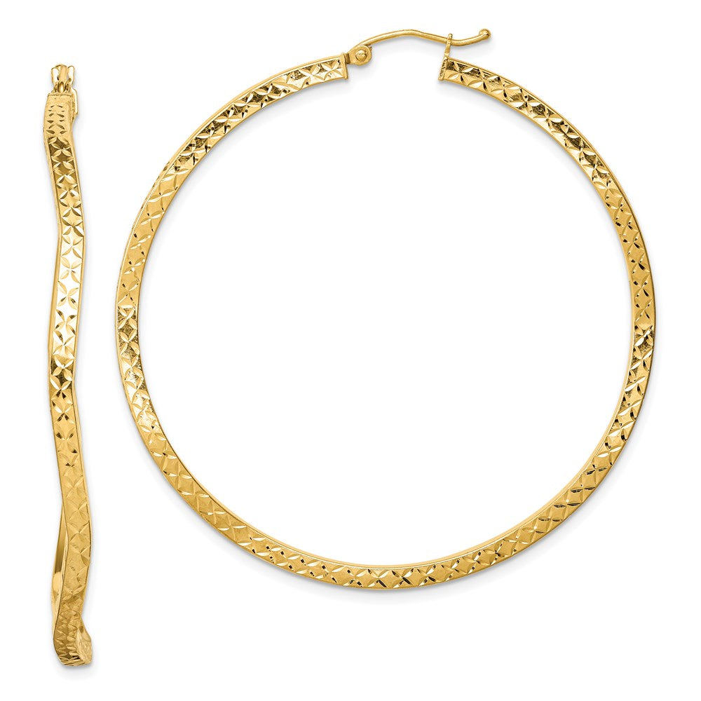 Sterling Silver Gold-plated Diamond Cut 2mm Wavy Hoop Earrings, 55 x 55 mm
