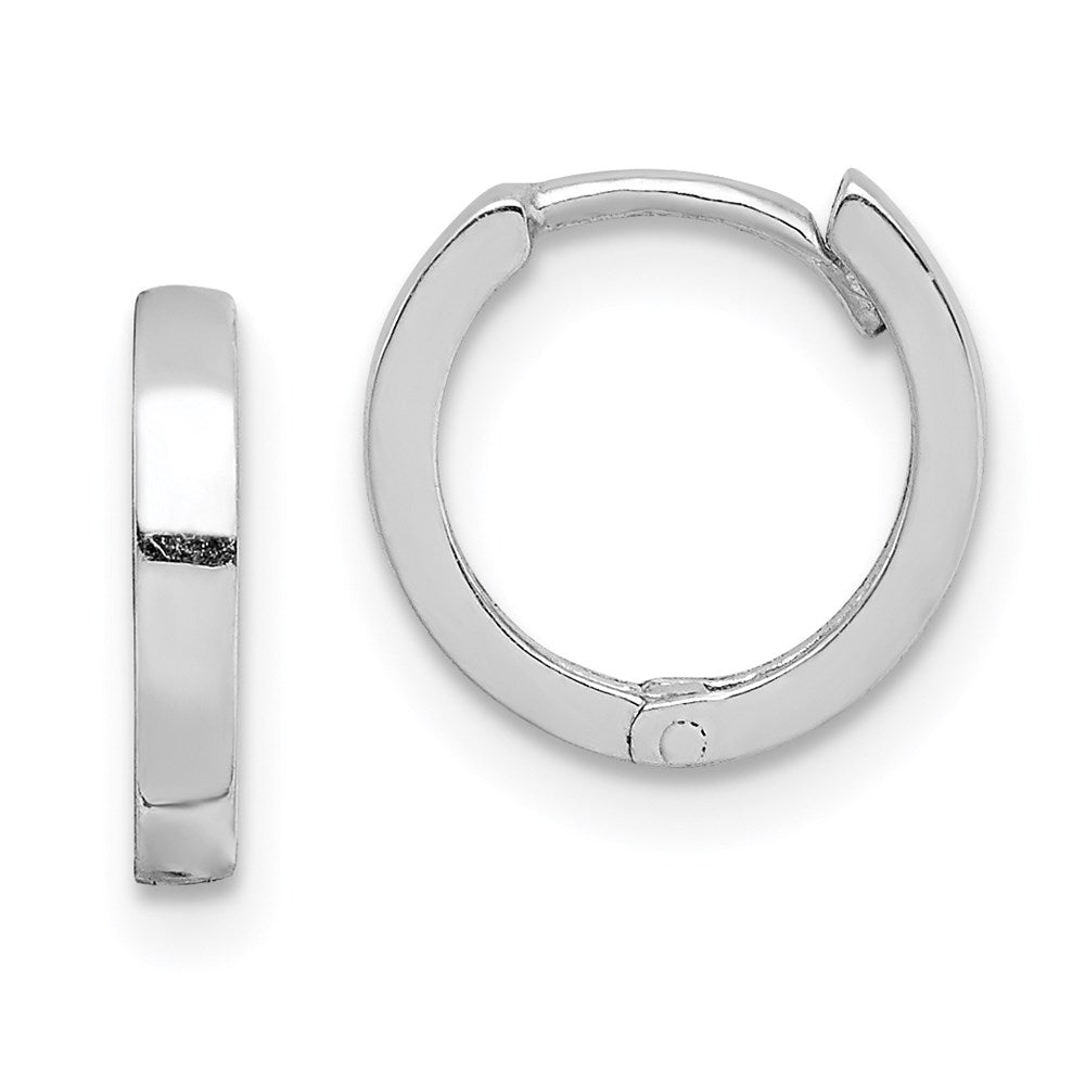 Sterling Silver Rhodium Polished Hinged Hoop Earrings, 10 x 2 mm, 0.77 g