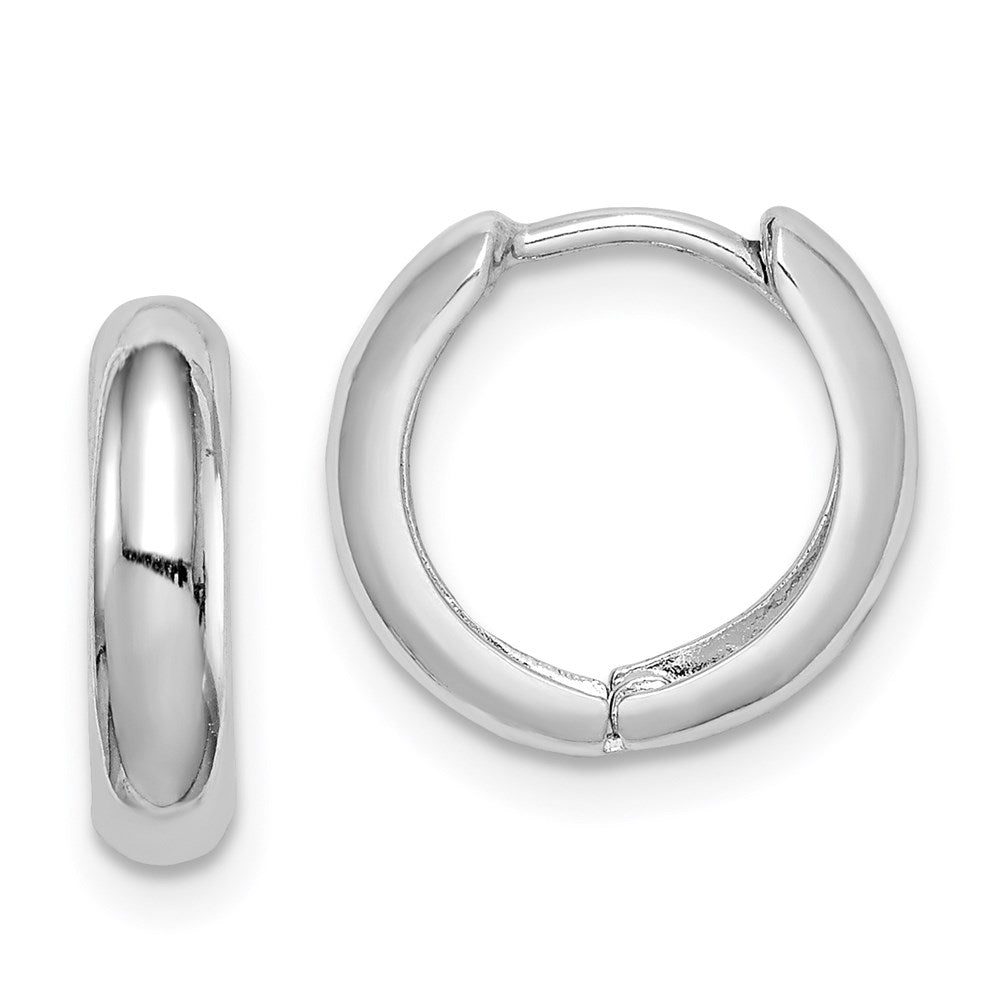 Sterling Silver Rhodium Polished Hinged Hoop Earrings, 13 x 13 mm