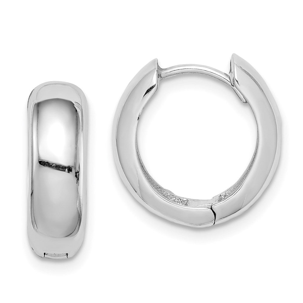 Sterling Silver Rhodium Polished Hinged Hoop Earrings, 13 x 15 mm