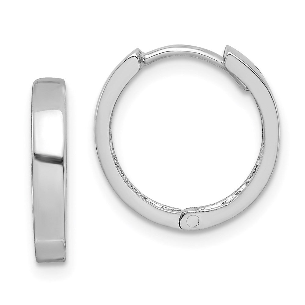 Sterling Silver Rhodium Polished Hinged Hoop Earrings, 14 x 3 mm