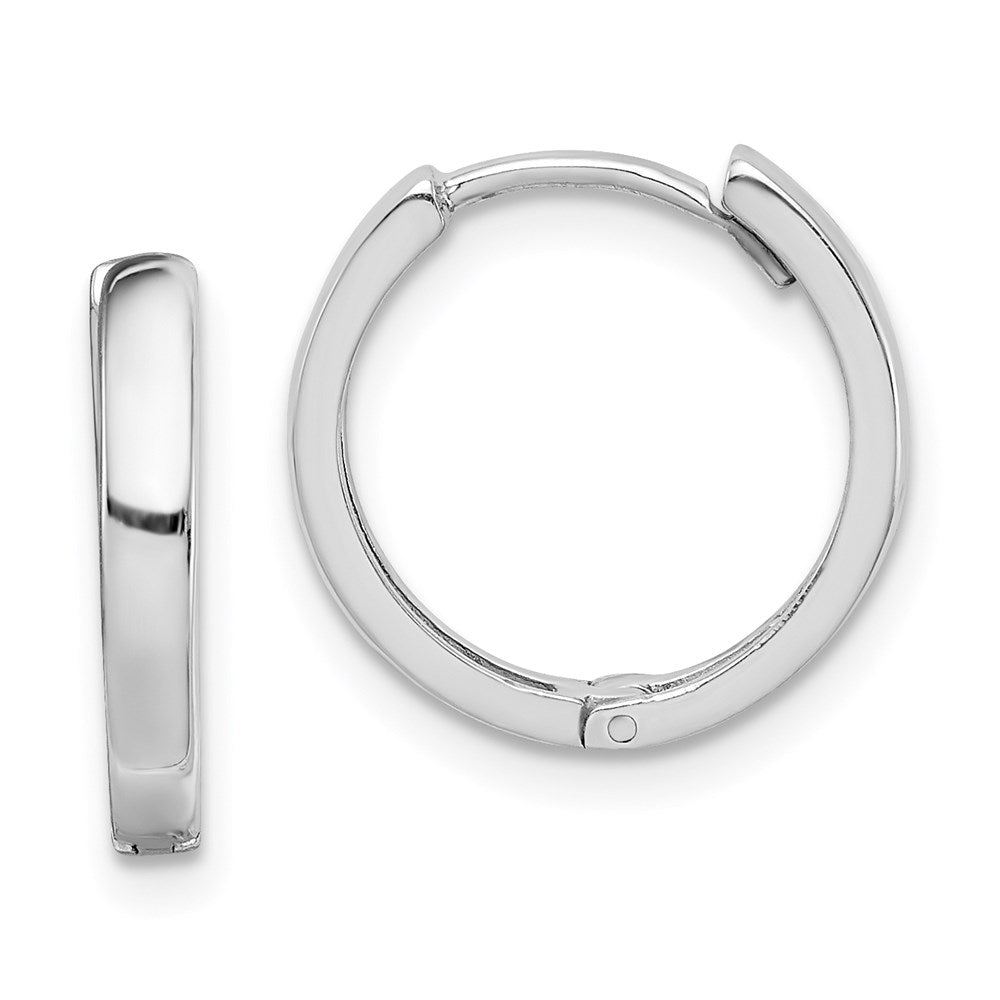 Sterling Silver Rhodium Polished Hinged Hoop Earrings, 14 x 2.5 mm