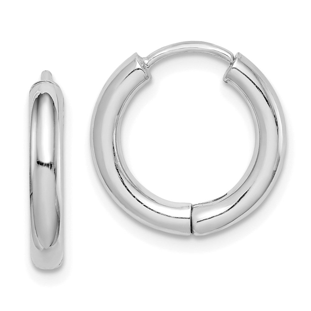 Sterling Silver Rhodium-plated Polished Hollow Hinged Hoop Earrings, 15 x 13 mm