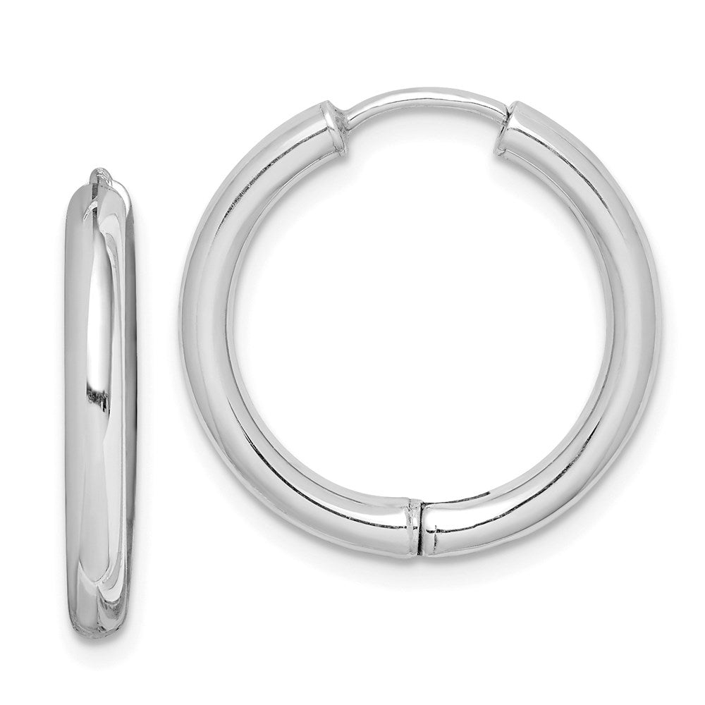 Sterling Silver Rhodium-plated Polished Hollow Hinged Hoop Earrings, 21 x 20 mm
