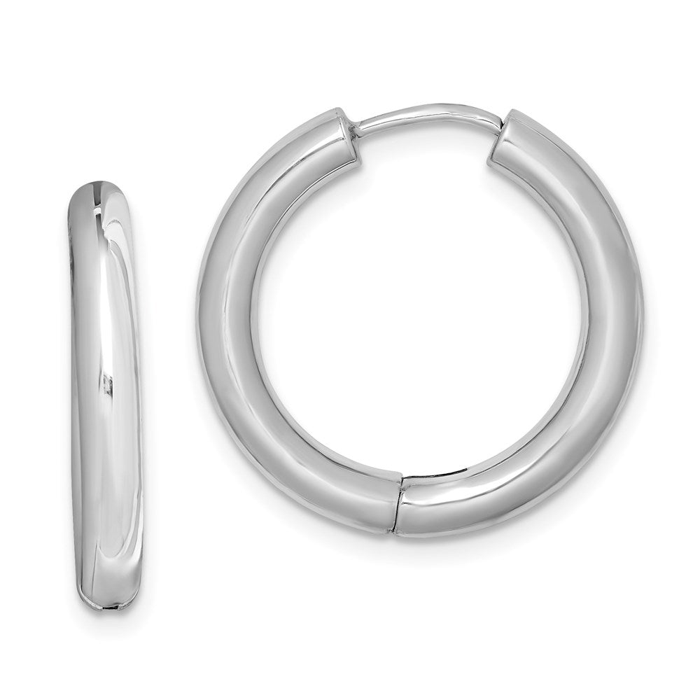 Sterling Silver Rhodium Polished Hinged Hoop Earrings, 21 x 20 mm