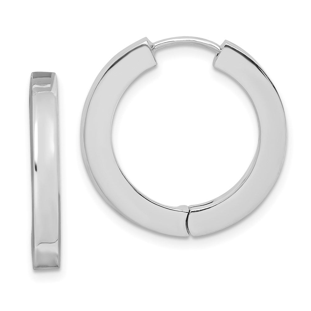 Sterling Silver Rhodium-plated Hollow Hinged Hoop Earrings, 21 x 22 mm