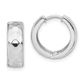 Sterling Silver Rhodium Polished Patterned Hinged Hoop Earrings, 15 x 5 mm