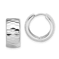 Sterling Silver Rhodium Polished Diamond Cut Hinged Hoop Earrings, 18 x 8 mm