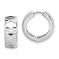 Sterling Silver Rhodium Diamond Cut Polished Hinged Hoop Earrings, 16 x 6 mm