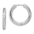 Sterling Silver Rhodium Polished Diamond Cut Hinged Hoop Earrings, 21 x 3 mm