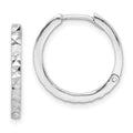 Sterling Silver Rhodium Polished Diamond Cut Hinged Hoop Earrings, 17 x 17 mm
