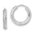 Sterling Silver Rhodium Polished Diamond Cut Hinged Hoop Earrings, 15 x 2.5 mm
