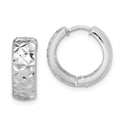 Sterling Silver Rhodium-plated Diamond Cut Hinged Hoop Earrings, 14 x 15 mm