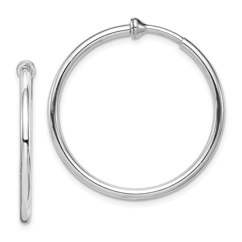 Sterling Silver RH-plated 2x28mm Non-Pierced Round Hoop Earrings, 28 x 2 mm