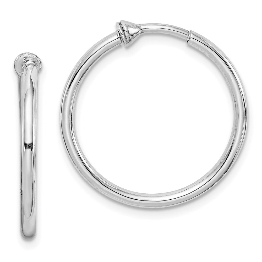 Sterling Silver RH-plated 2x24mm Non-Pierced Round Hoop Earrings, 24 x 2 mm