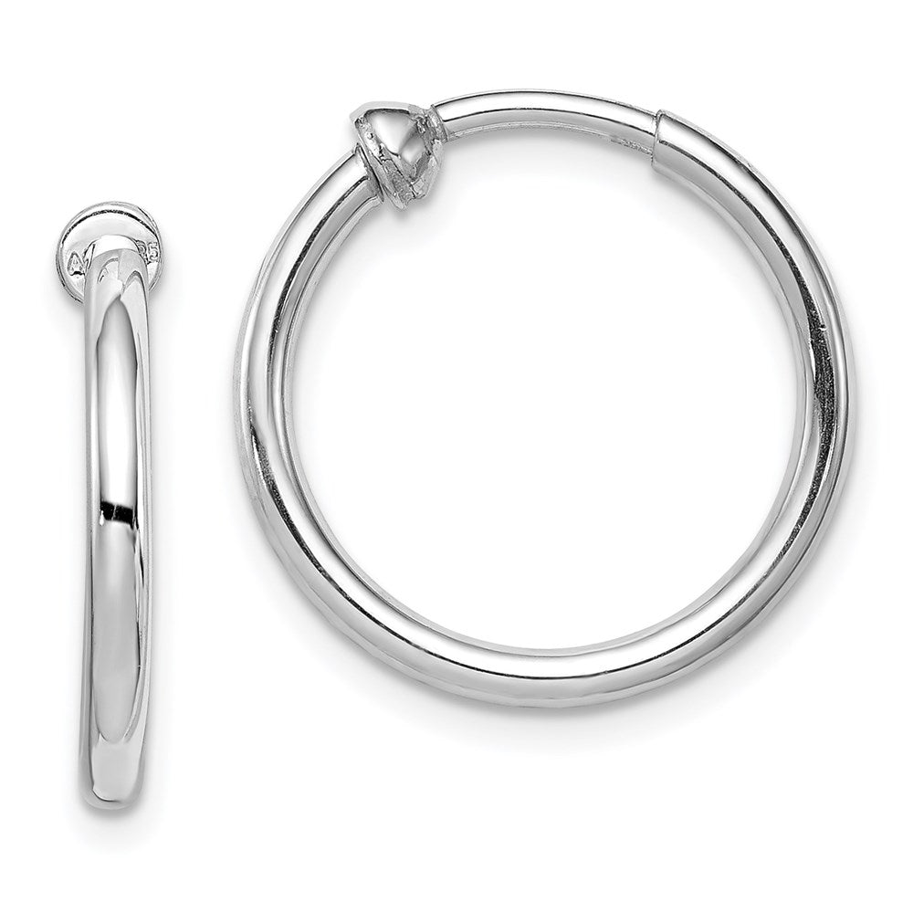 Sterling Silver RH-plated 2x19mm Non-Pierced Round Hoop Earrings, 19 x 2 mm