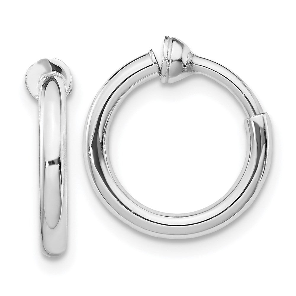 Sterling Silver RH-plated 2x14mm Non-Pierced Round Hoop Earrings, 14 x 2 mm
