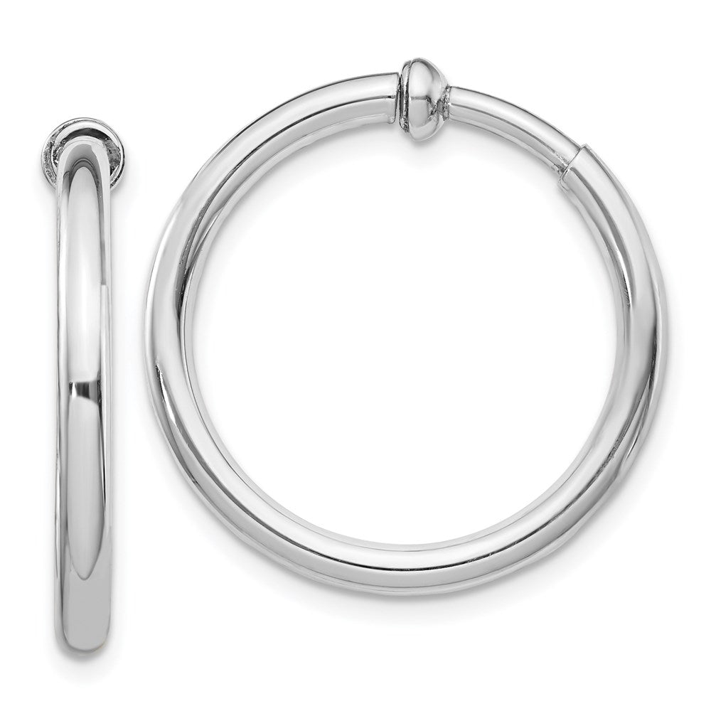 Sterling Silver RH-plated 2.5x25mm Non-Pierced Round Hoop Earrings, 25 x 2.5 mm