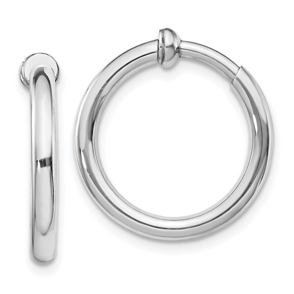 Sterling Silver RH-plated 2.5x20mm Non-Pierced Round Hoop Earrings, 20 x 2.5 mm