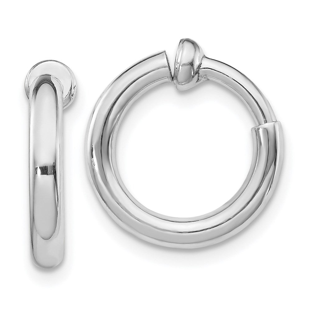 Sterling Silver RH-plated 2.5x14mm Non-Pierced Round Hoop Earrings, 14 x 2.5 mm