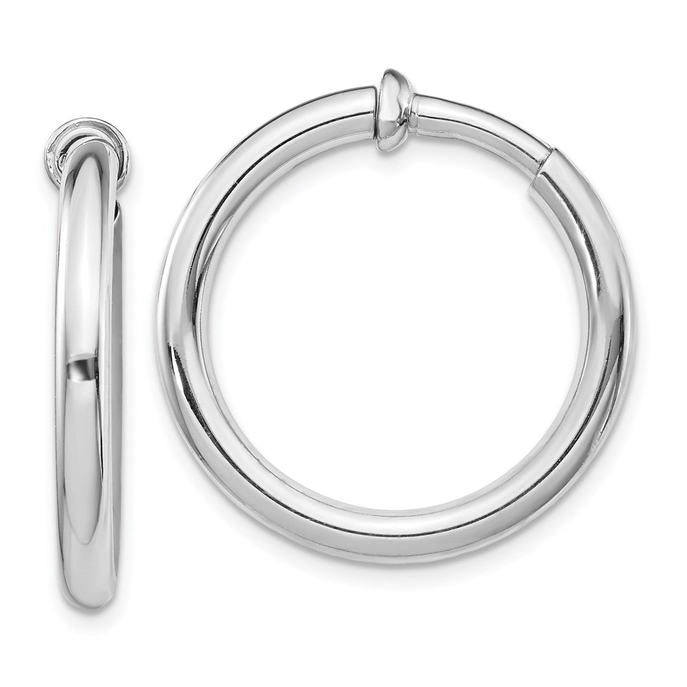 Sterling Silver RH-plated 3x27mm Non-Pierced Round Hoop Earrings, 27 x 3 mm