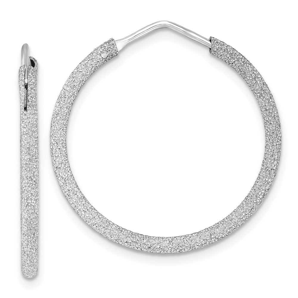 Sterling Silver Rhodium-plated Laser Cut 2mm Endless Hoop Earrings, 32 x 2 mm
