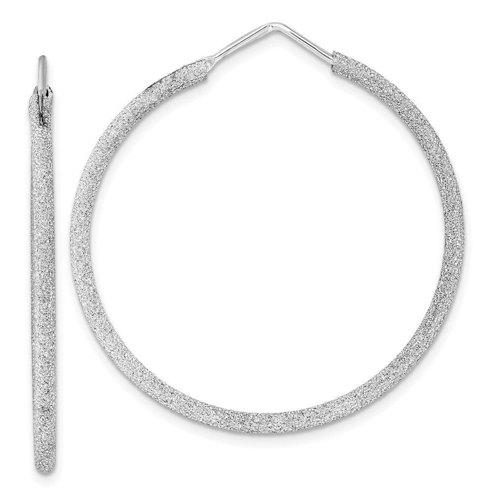 Sterling Silver Rhodium-plated Laser Cut 2mm Endless Hoop Earrings, 41 x 2 mm