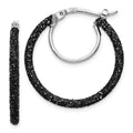 Sterling Silver Rhodium-plated Black Glitter Enamel 2x25mm Hoop Earrings, 25 x 2 mm