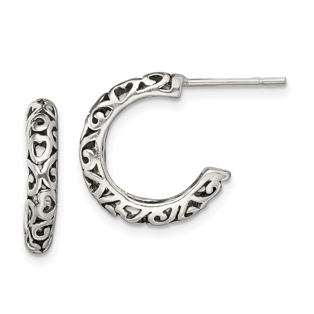 Sterling Silver Antique Post Hoop Earrings, 16 x 16 mm