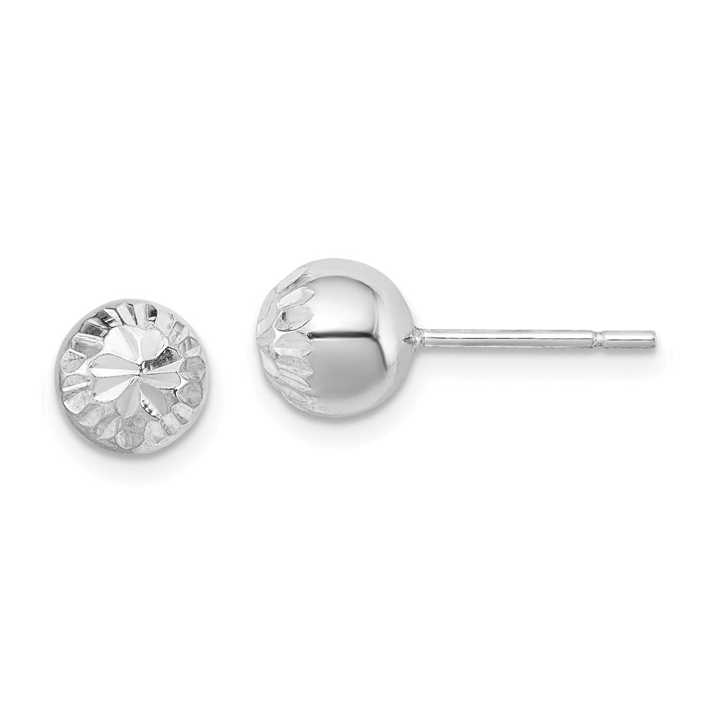 Sterling Silver Rhodium Plated 7mm Diamond Cut Post Earrings, 7 x 7 mm