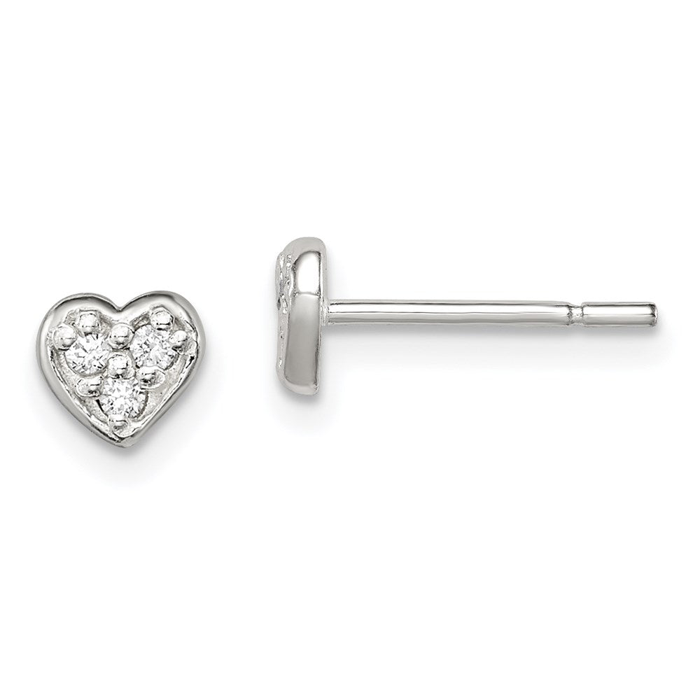 Sterling Silver Polished CZ Heart Children's Post Earrings, 4 x 5 mm