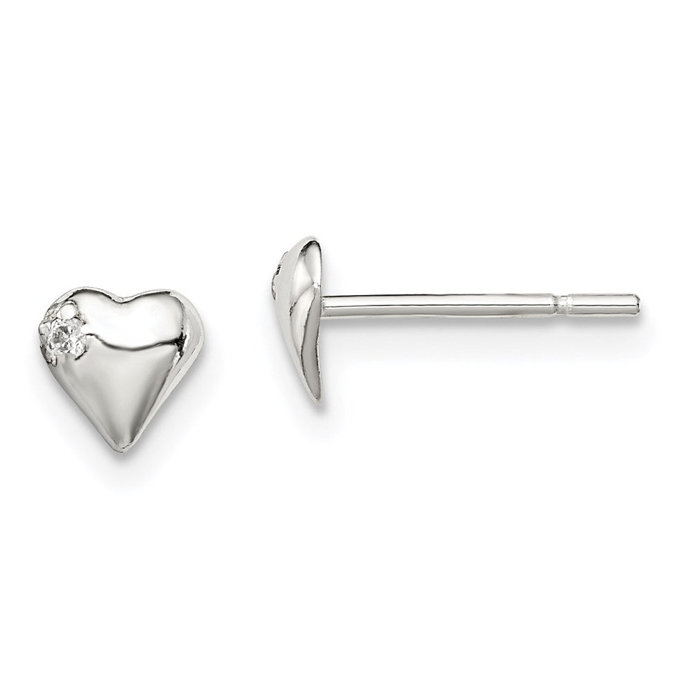 Sterling Silver Polished Heart with CZ Post Earrings, 5 x 5 mm