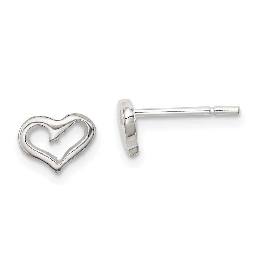 Sterling Silver Polished Open Heart Children's Post Earrings, 5 x 7 mm