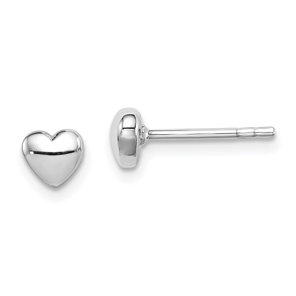 Sterling Silver Rhodium-plated Polished Heart Post Earrings, 5 x 5 mm