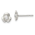 Sterling Silver Polished Flower with CZ Children's Post Earrings, 6 x 7 mm