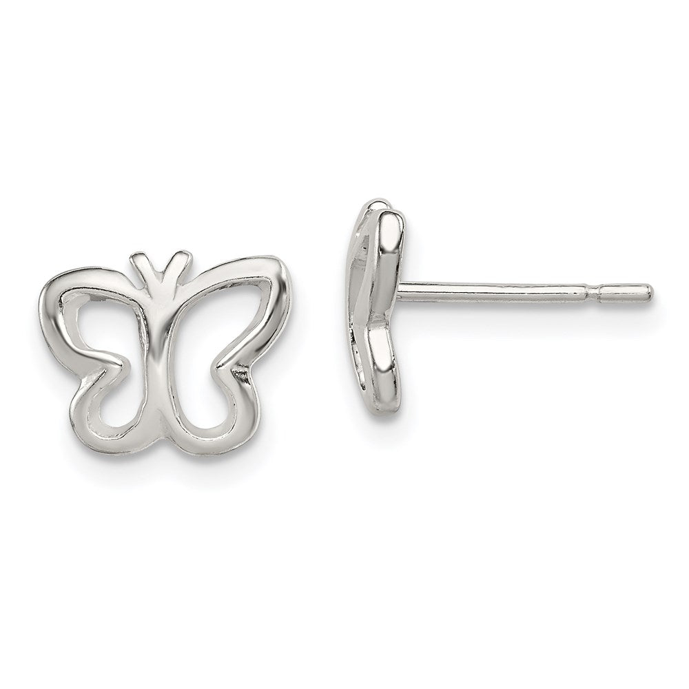 Sterling Silver Polished Butterfly Children's Post Earrings, 9 x 10 mm