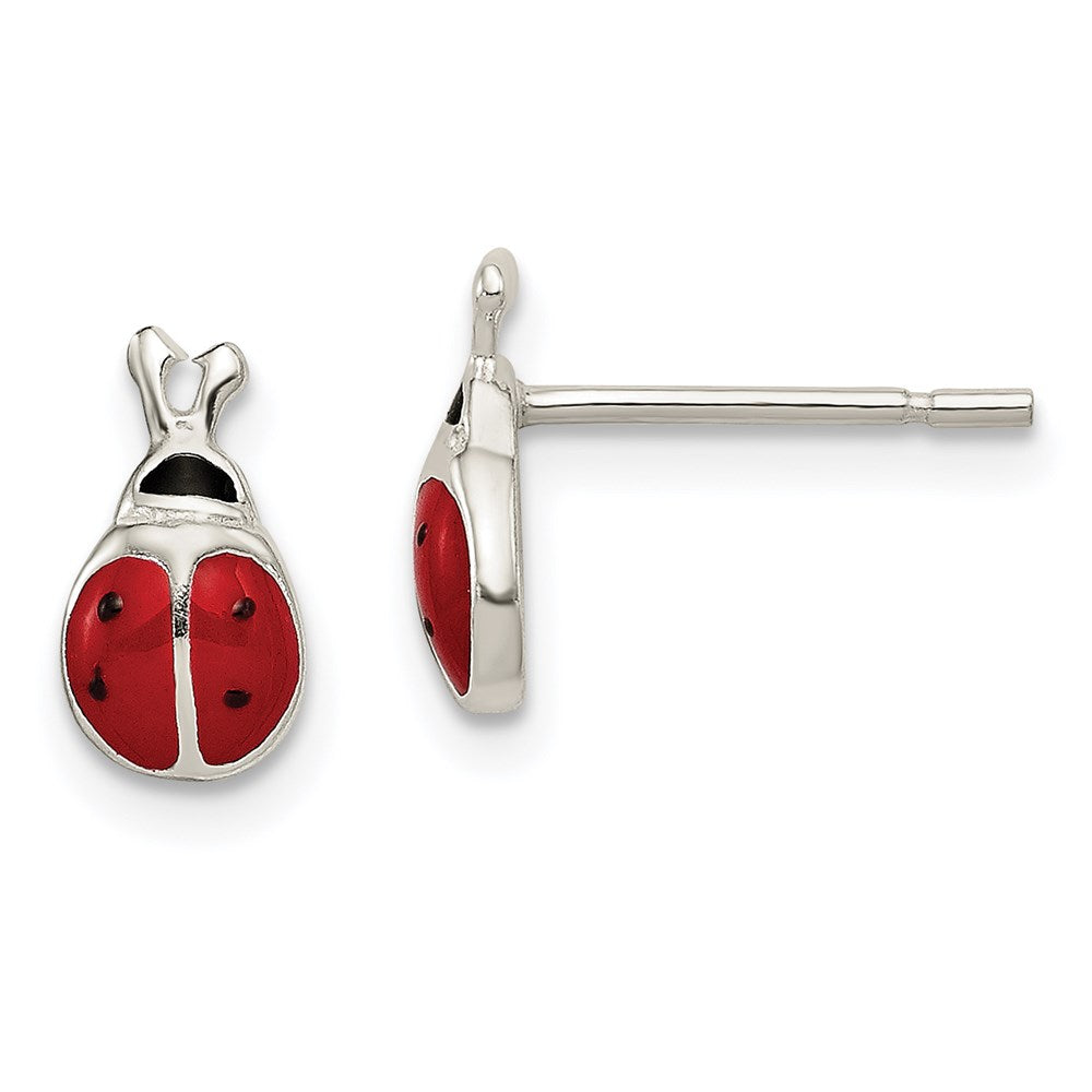 Sterling Silver Polished Red/Black Enameled Ladybug Post Earrings, 9 x 5 mm
