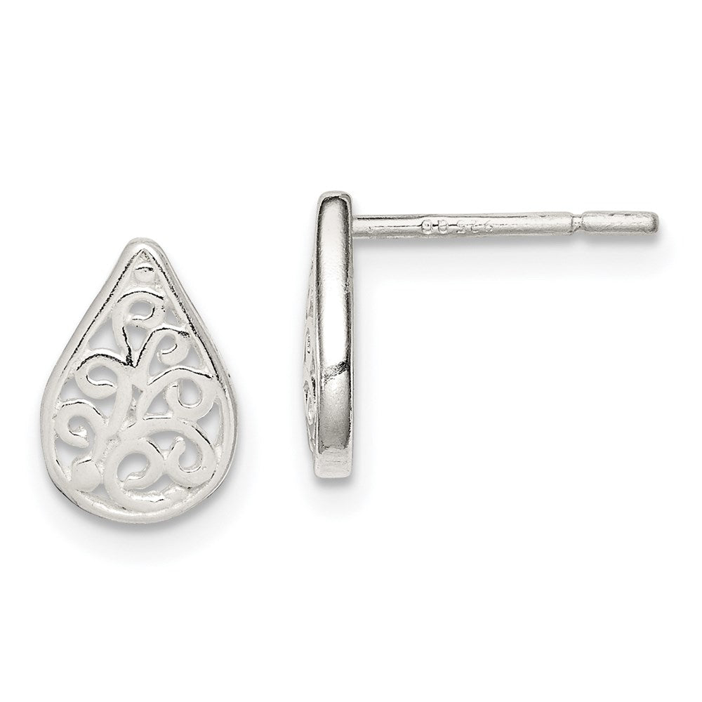 Sterling Silver Filigree Post Earrings, 10 x 7 mm