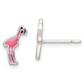 Sterling Silver Polished Pink & Black Enameled Flamingo Post Earrings, 11 x 6 mm