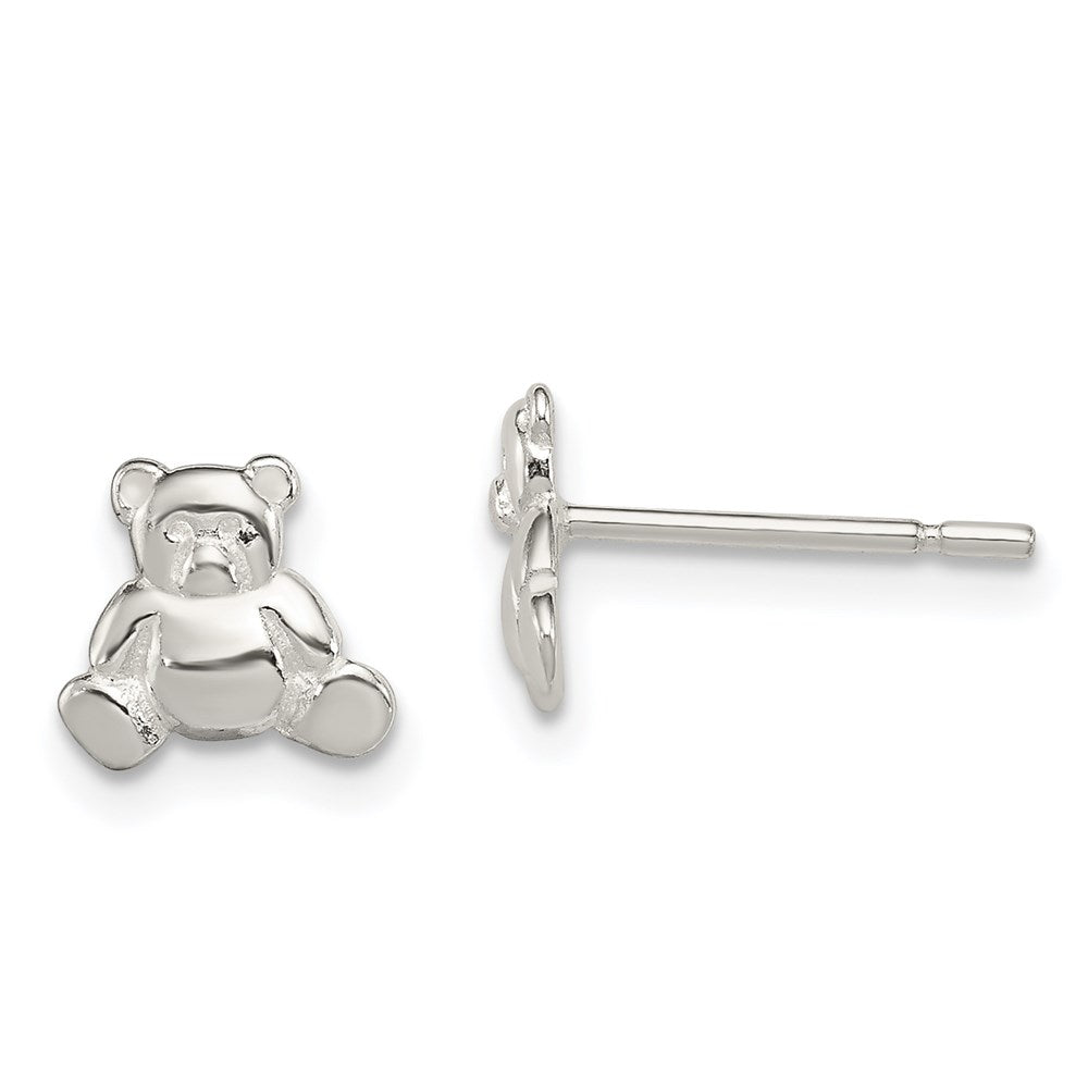 Sterling Silver Polished Teddy Bear Children's Post Earrings, 7 x 8 mm