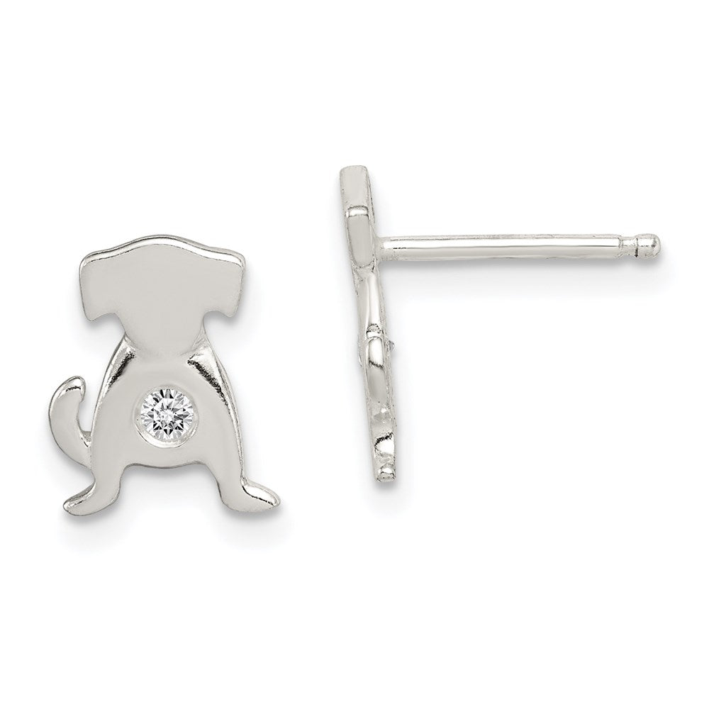 Sterling Silver Polished CZ Dog Post Earrings, 10 x 9 mm