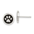 Sterling Silver Polished Enamel Paw Print Post Earrings, 9 x 9 mm
