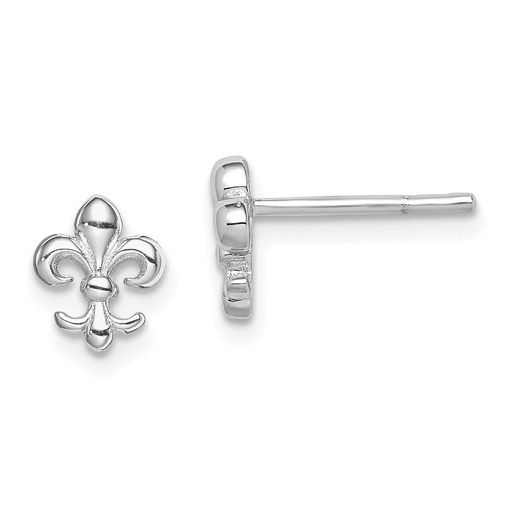 Sterling Silver Rhodium-plated Polished Fleur de Lis Post Earrings, 8 x 6 mm