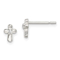 Sterling Silver Polished Cross with CZ Post Earrings, 6 x 4 mm