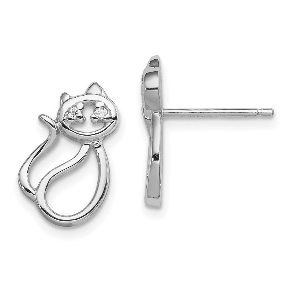 Sterling Silver Rhodium Plated CZ Open Cat Post Earrings, 14 x 9 mm