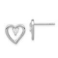 Sterling Silver Rhodium-plated CZ Polished Heart Post Earrings, 11 x 10 mm