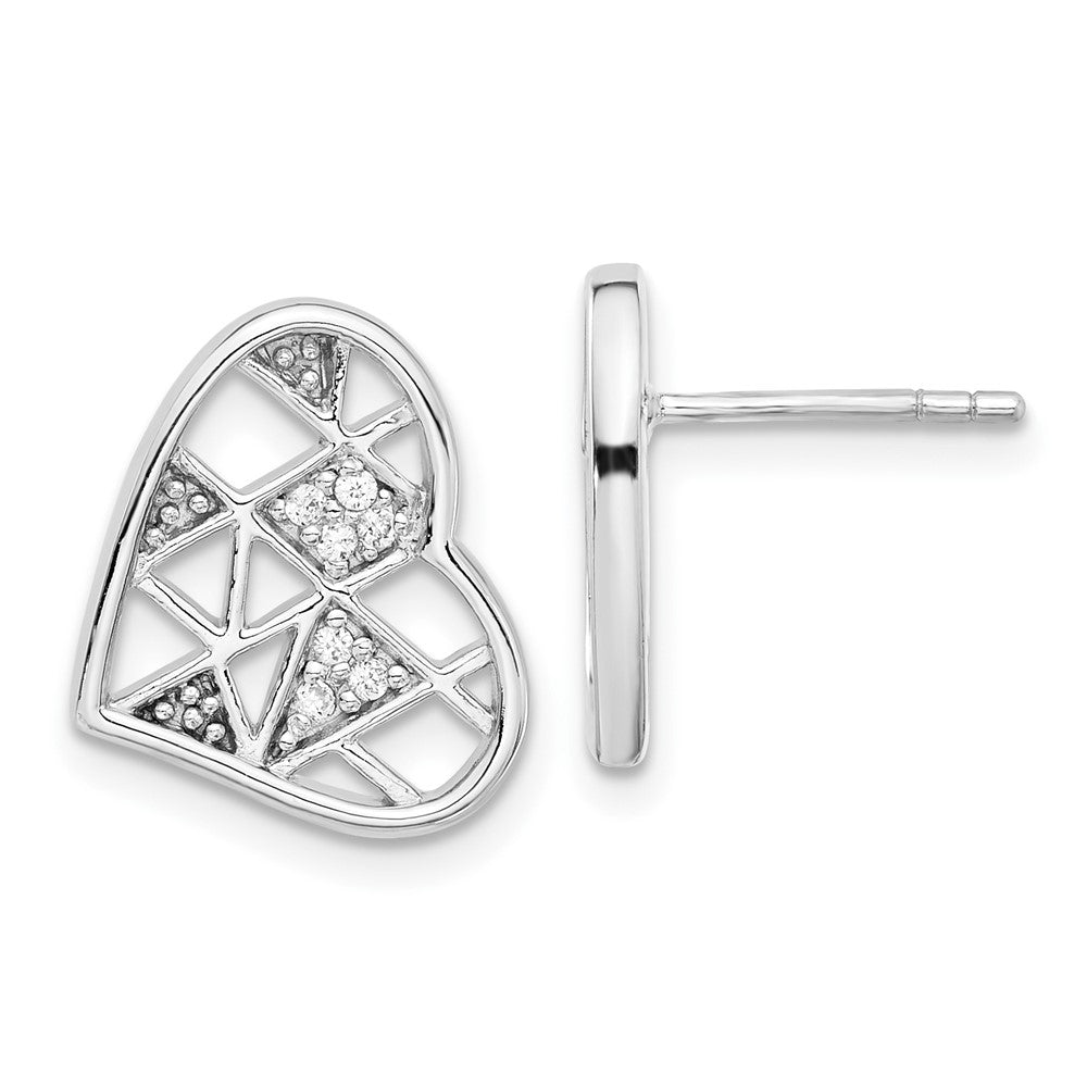 Sterling Silver Rhodium Plated CZ Heart Post Earrings, 15.75 x 12.9 mm