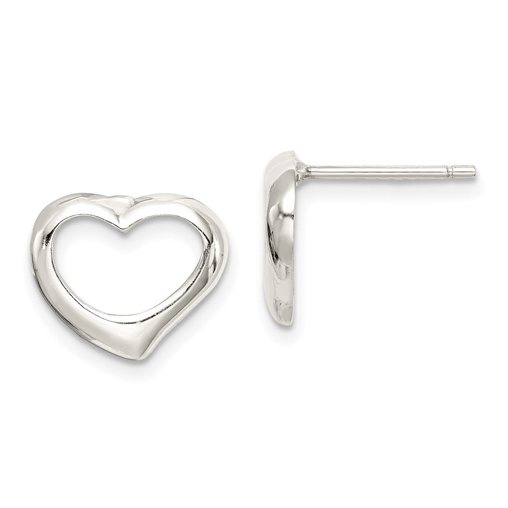Sterling Silver Rhodium-plated Heart Post Earrings, 10 x 12 mm